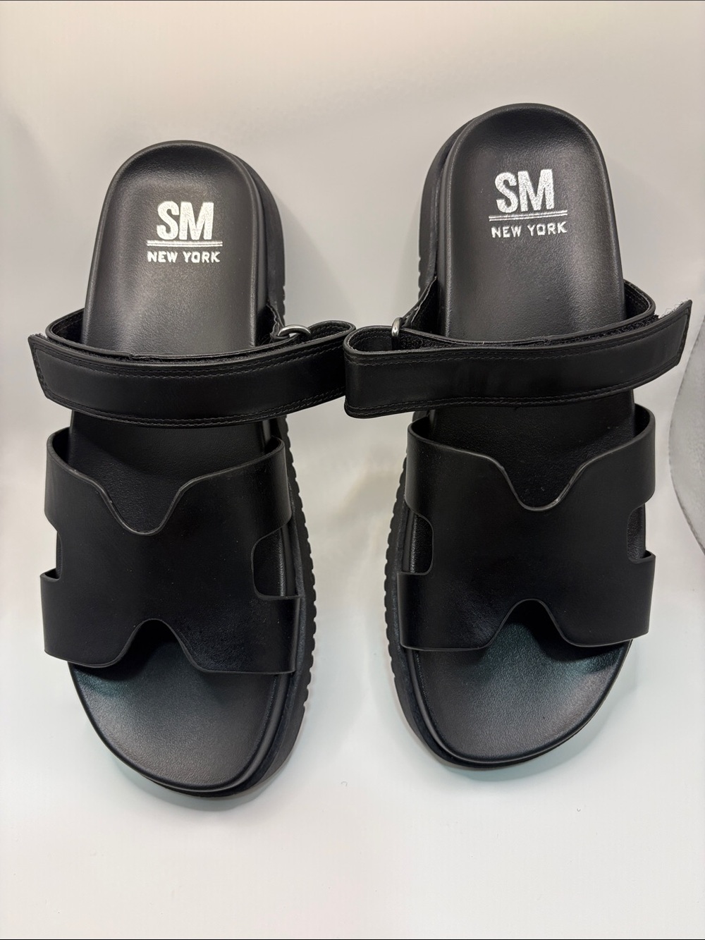 SM New York Black Adjustable Women's Slide Sandals
